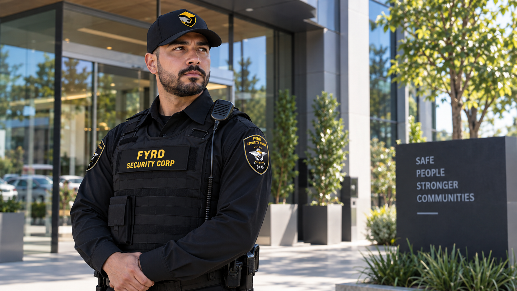 Fyrd Security Corp officer providing professional security at a commercial property