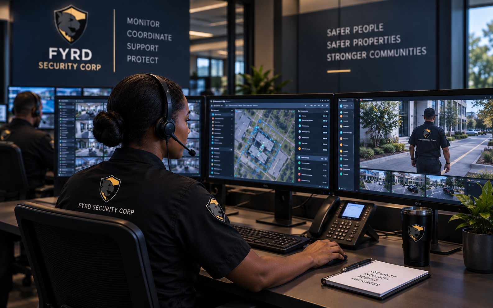 Fyrd Security Corp SOC operator coordinating security personnel in the field